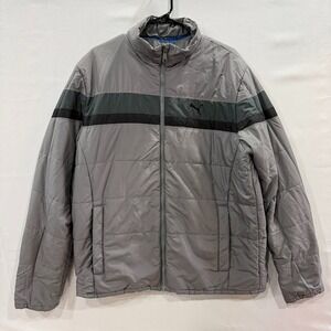 Puma Sportstyle Mens Grey Black Colorblock Quilted Puffer Jacket Large Mock Neck